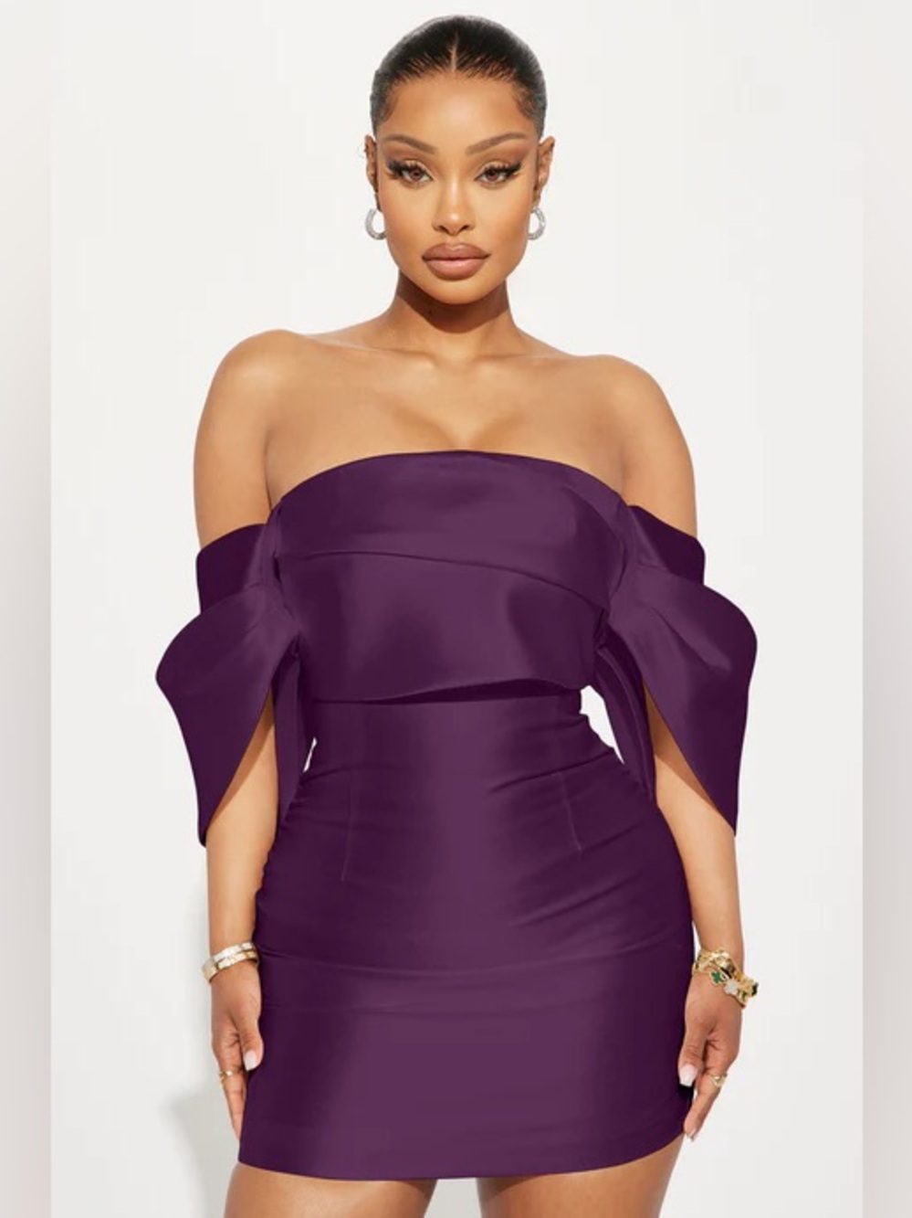 Allison Taffeta Off-Shoulder Plum Mini Dress NEW 🏷️